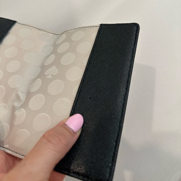 Kate Spade Cedar Street Passport Holder Card Wallet Black Leather Polka Dot - Picture 12 of 13